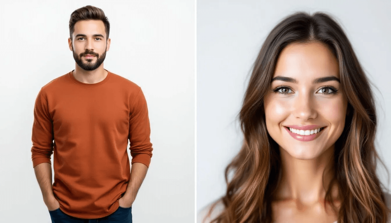 The image displays a side-by-side comparison of photo preparation for creating an AI avatar, showing the original image on the left and the optimized version on the right, highlighting improved lighting and facial features for a more lifelike digital representation. This visual guide emphasizes the importance of high-quality images in generating realistic AI avatars using an avatar generator.