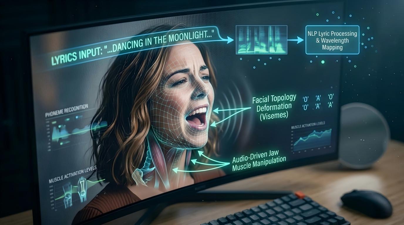 Cross-modal neural architecture: demonstrating the simultaneous processing of NLP lyric tokenization, acoustic melody generation, and visual viseme mapping